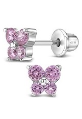 nice 5mm pink cubic zirconia screw back baby birthstone earrings